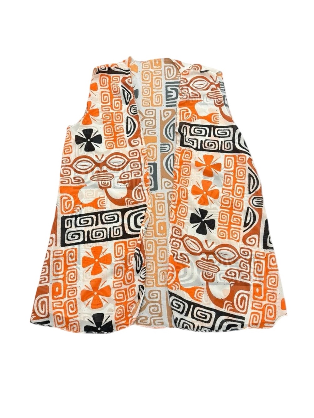 Women’s Y2K Tribal Print Sleeveless Duster Robe Lightweight Orange Black Boho